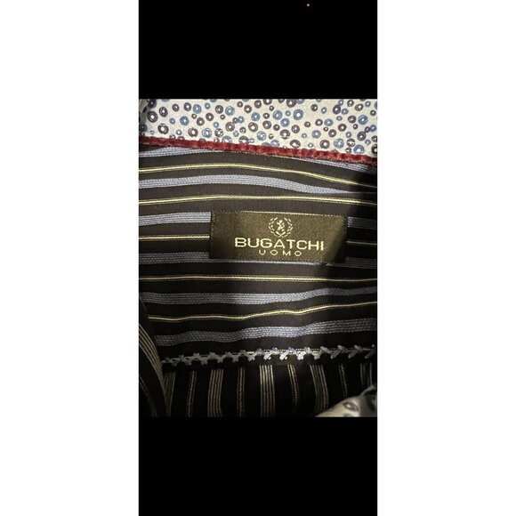 Bugatchi Button Down Shirt Flip Cuff Striped Blue Mens Size Measured Classic - Picture 3 of 12